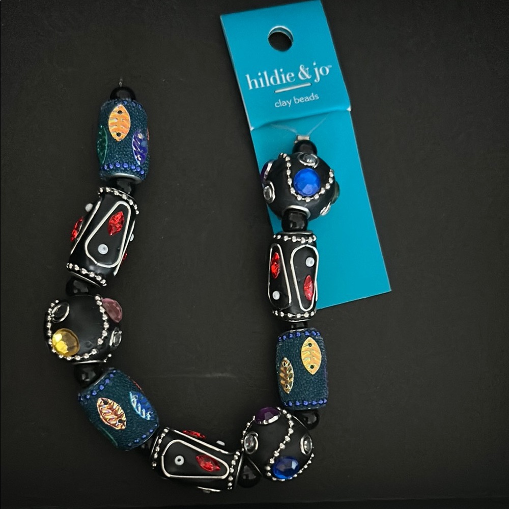 Strung Beads Clay Beads Black with Rhinestones NWT